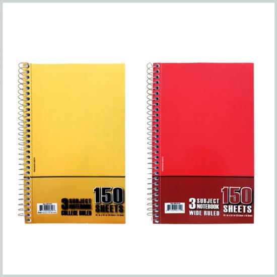 3 subject hardcover notebook 150 sheets